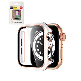 iWatch 44mm Shinny Hard PC Bumper Case - WHITE & ROSE GOLD