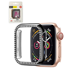 iWatch 44mm Stone PC Bumper Case with Tempered Glass - BLACK