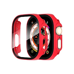 iWatch 49mm Hard PC Bumper Case with Tempered Glass - RED