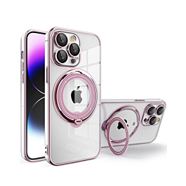Gloss Clear with Magsafe Kickstand for 15 Pro- Pink
