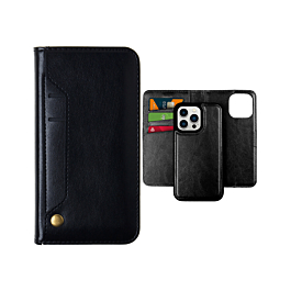 Magnetic Wallet Leather Folio Case For 15 Pro- Black