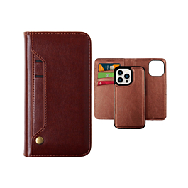 Magnetic Wallet Leather Folio Case For 15 Pro- Brown