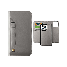 Magnetic Wallet Leather Folio Case For 15 Pro- Gray