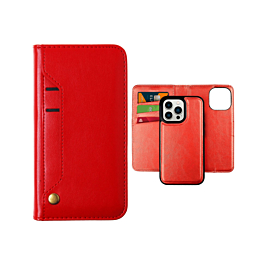 Magnetic Wallet Leather Folio Case For 15 Pro- Red