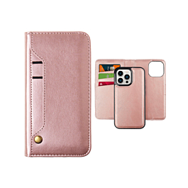 Magnetic Wallet Leather Folio Case For 15 Pro- Pink