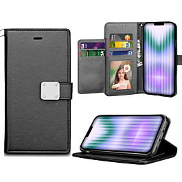 Elegant Wallet Leather Folio Case For 15 Pro- Black