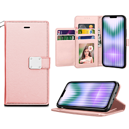 Elegant Wallet Leather Folio Case For 15 Pro- Rose Gold