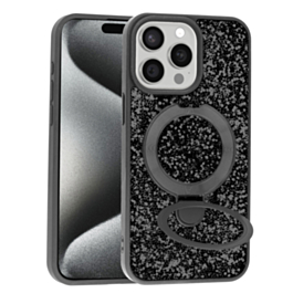 Full Glitter With MagSafe Kick Stand For 15 Pro Max - Black