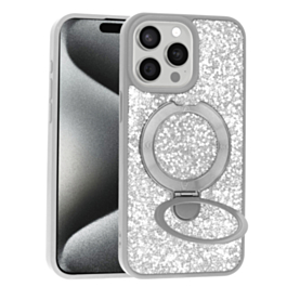 Full Glitter With MagSafe Kick Stand For 15 Pro Max - Silver