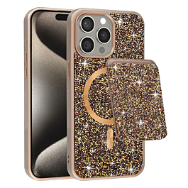 Full Glitter case With Full Glitter MagSafe card Holder  For 15 Pro Max - Gold