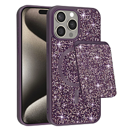 Full Glitter case With Full Glitter MagSafe card Holder  For 15 Pro Max - Purple