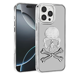 Skull Design Case For 15 Pro Max - Silver