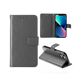 Wallet Folio Leather Case For 15 Pro Max - Gray