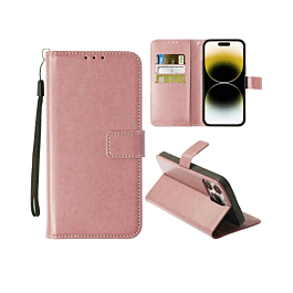 Wallet Folio Leather Case For 15 Pro Max - Rose Gold