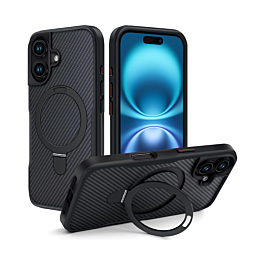 Carbon Fiber with kickstand Case For 16 - Black