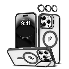 Gloss Camera Lens Kickstand Case For 16 Pro Max- Black