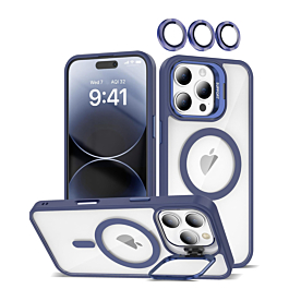 Gloss Camera Lens Kickstand Case For 16 Pro Max- Blue