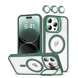 Gloss Camera Lens Kickstand Case For 16 Pro Max- Green
