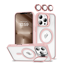 Gloss Camera Lens Kickstand Case For 16 Pro Max- Pink