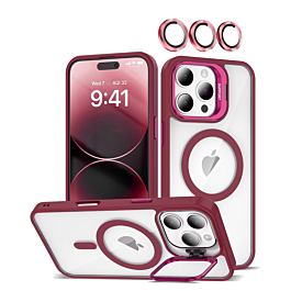 Gloss Camera Lens Kickstand Case For 16 Pro Max- Magenta