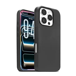 Leather Finish Case For 16 Pro Max- Black