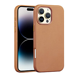 Leather Textured Case For 16 Pro Max- Brown