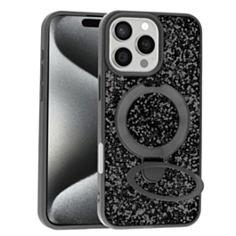 Full Glitter With MagSafe Kickstand Case For 16 Pro Max- Black