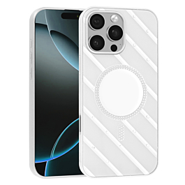 Stripped Mirror Case For 16 Pro Max- White