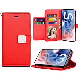 Elegant Leather Folio Case For S23- Red