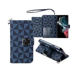Triangle Leather Folio Case For S23FE- Navy Blue