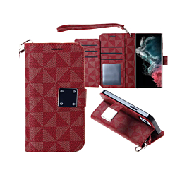 Triangle Leather Folio Case For S23FE- Red