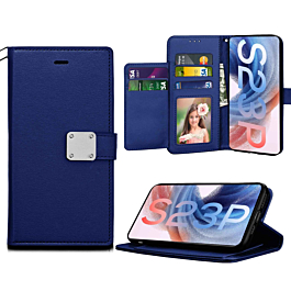 Luxury Leather Folio Case For S23 Plus- Blue