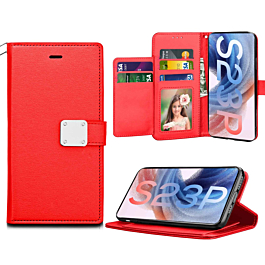 Luxury Leather Folio Case For S23 Plus- Red