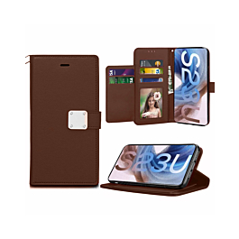 Luxury Leather Folio Case For S23 Plus- Brown
