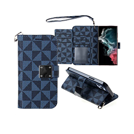 Triangle Luxury Leather Folio Case For S23 Plus- Blue