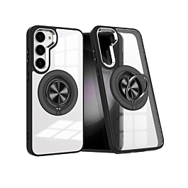 Simple Case With Wireless Charging Ring Stand  For S23 Plus- Black