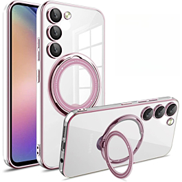 Gloss Case With Wireless Charging Ring Stand  For S23 Plus- Pink