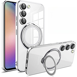 Gloss Case With Wireless Charging Ring Stand  For S23 Plus- Silver
