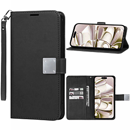 Elegant Leather Folio Case For S25 edge- Black