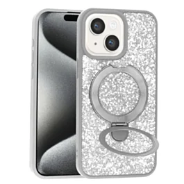 Full Glitter Case With Magsafe Kickstand For iPhone 16e / 17e - Silver