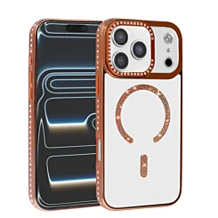 Clear Glitter Case With Wireless Charging for iphone 17 Pro- Orange