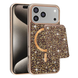 Full Glitter Case With Wireless Charging and wallet for iphone 17 Pro- Gold