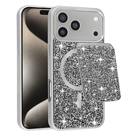 Full Glitter Case With Wireless Charging and wallet for iphone 17 Pro- Silver