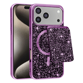 Full Glitter Case With Wireless Charging and wallet for iphone 17 Pro- Purple