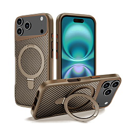 Carbon Fiber Case with Magsafe  Kickstand for iphone 17 Pro Max- Brown