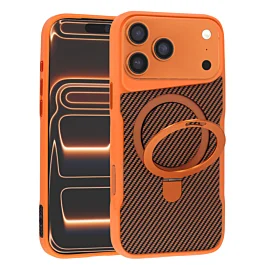 Carbon Fiber Case with Magsafe  Kickstand for iphone 17 Pro Max- Orange