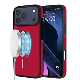 Full Cover Leather Case with Wireless Charging for iphone 17 Pro Max- Red