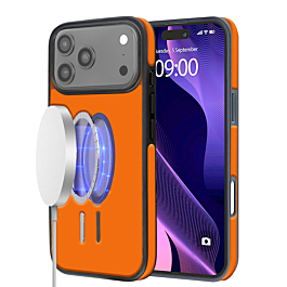 Full Cover Leather Case with Wireless Charging for iphone 17 Pro Max- Orange