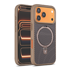 Carbon Fiber Case With Magsafe Kickstand for iphone 17 Pro Max- Gold