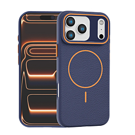 Magnetic Leather Soft Case for iphone 17 Pro Max- Blue /Orange